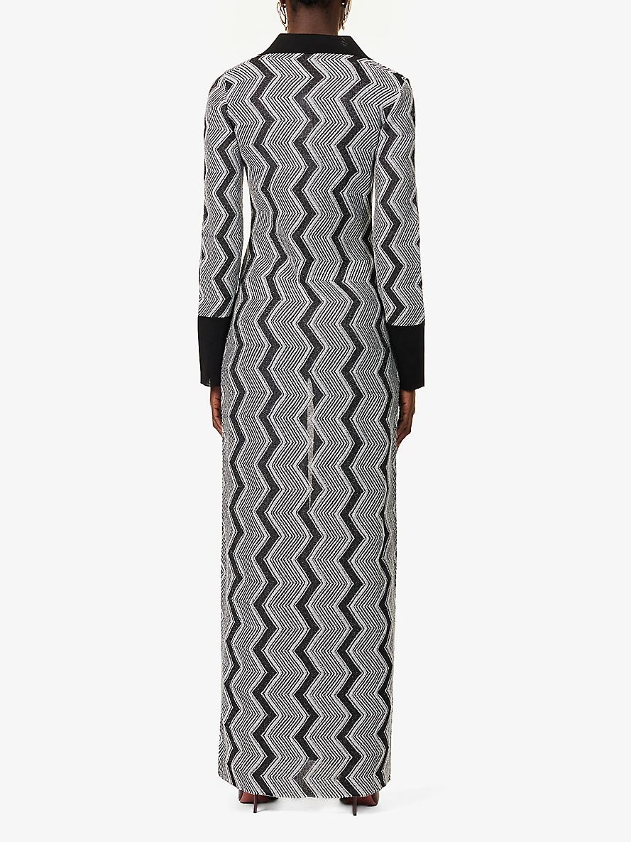 Chevron-pattern long metallic knitted cardigan - 4