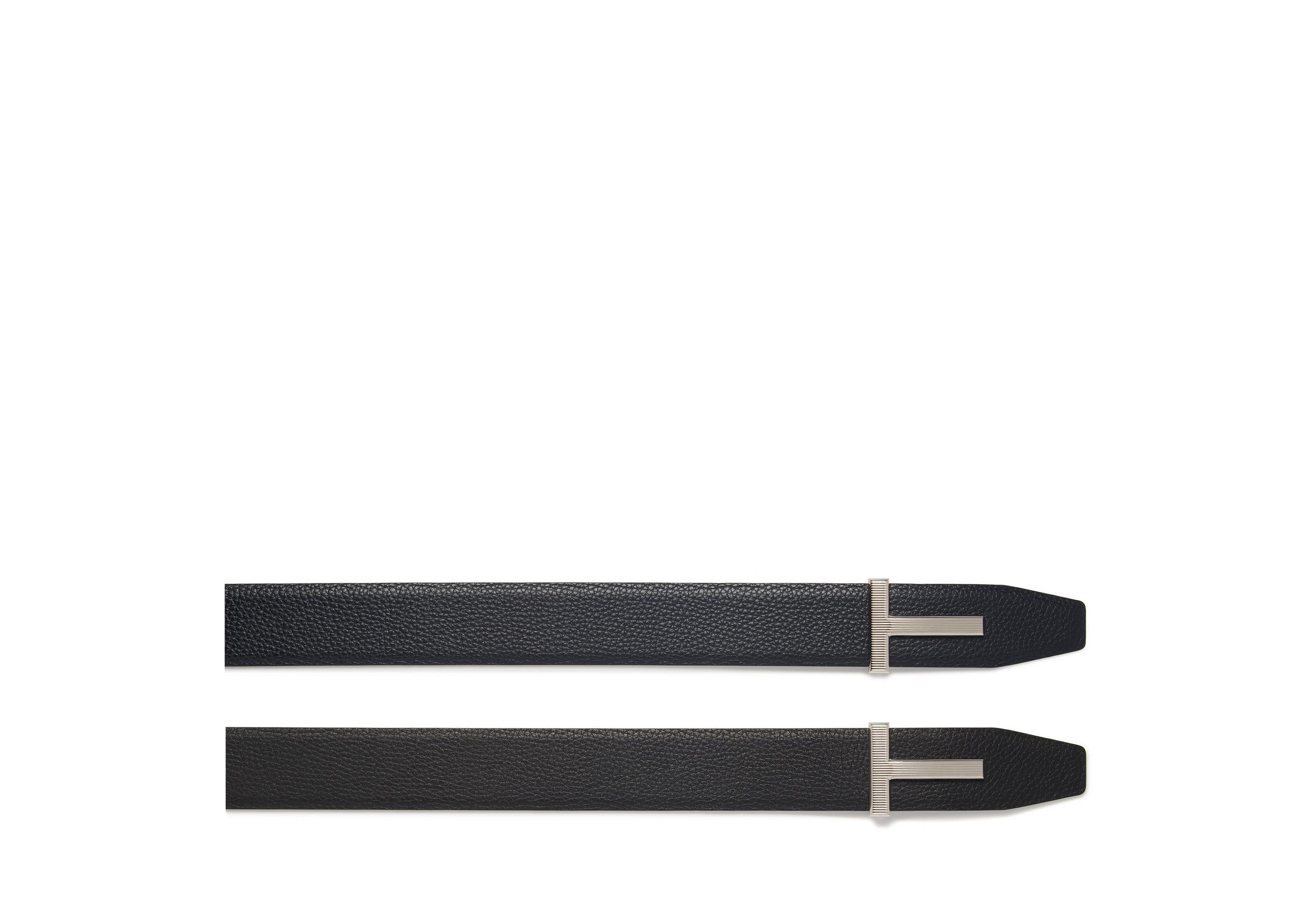 GRAIN LEATHER RIDGE BUCKLE T BELT - 2