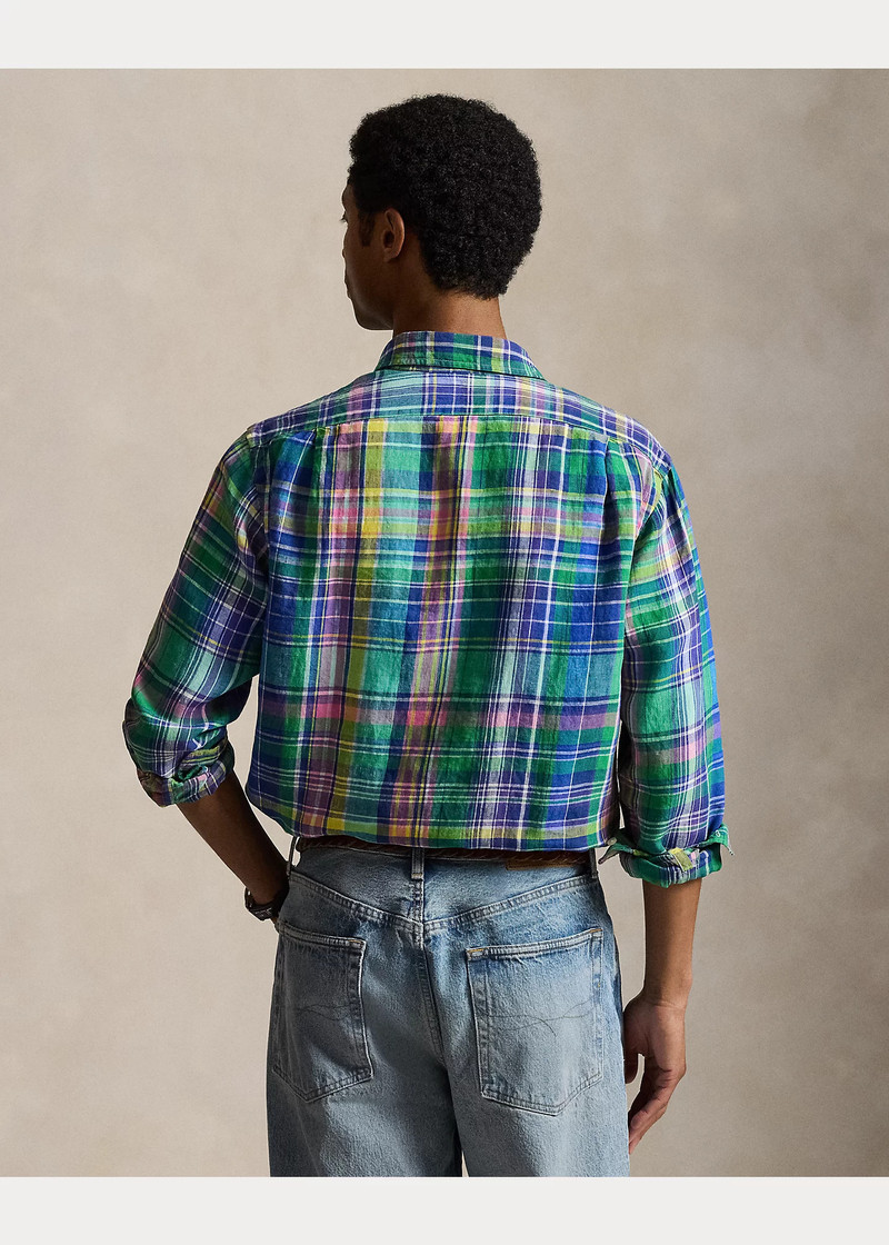Classic Fit Plaid Slub Linen Shirt 4