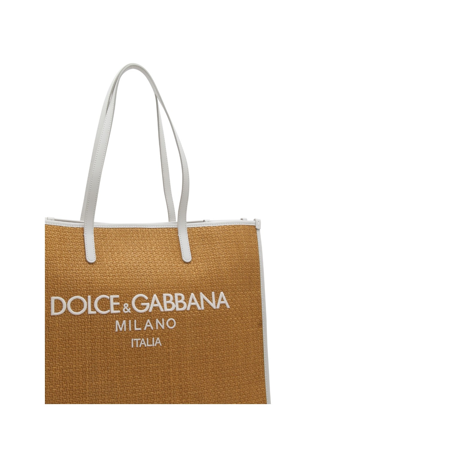 BEIGE RAFFIA AND WHITE LEATHER TOTE BAG - 4