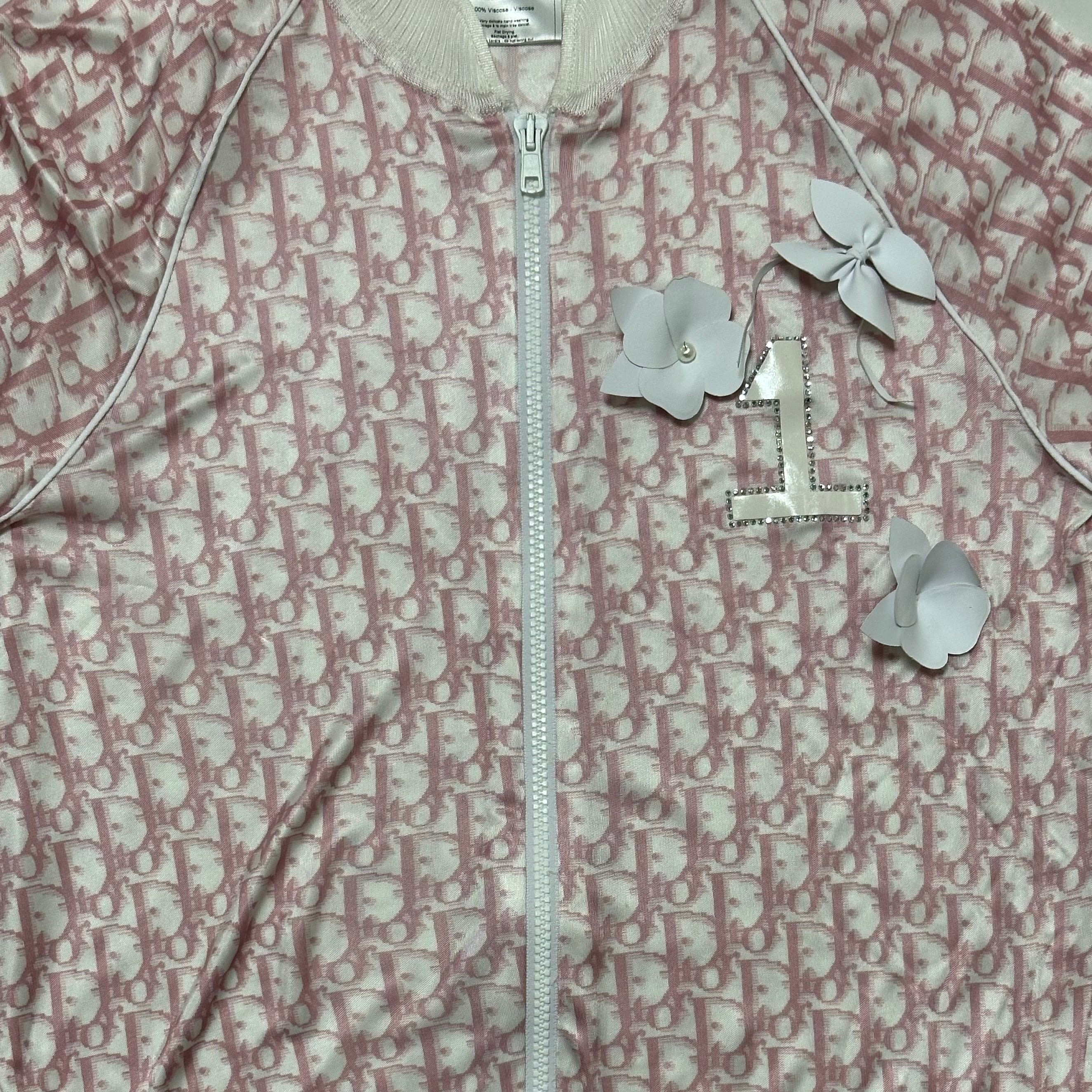 CHRISTIAN DIOR Spring Summer 2004 Trotter Print Swarovski No. 1 Flower Zip Up Jacket - 4