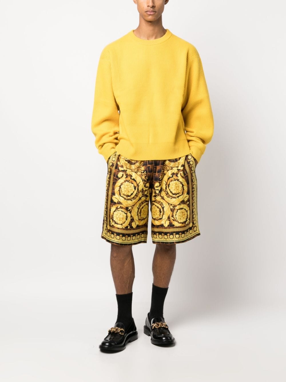 Barocco-print silk shorts - 2