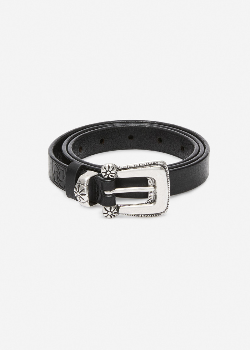 Western leather belt in black and silver 1