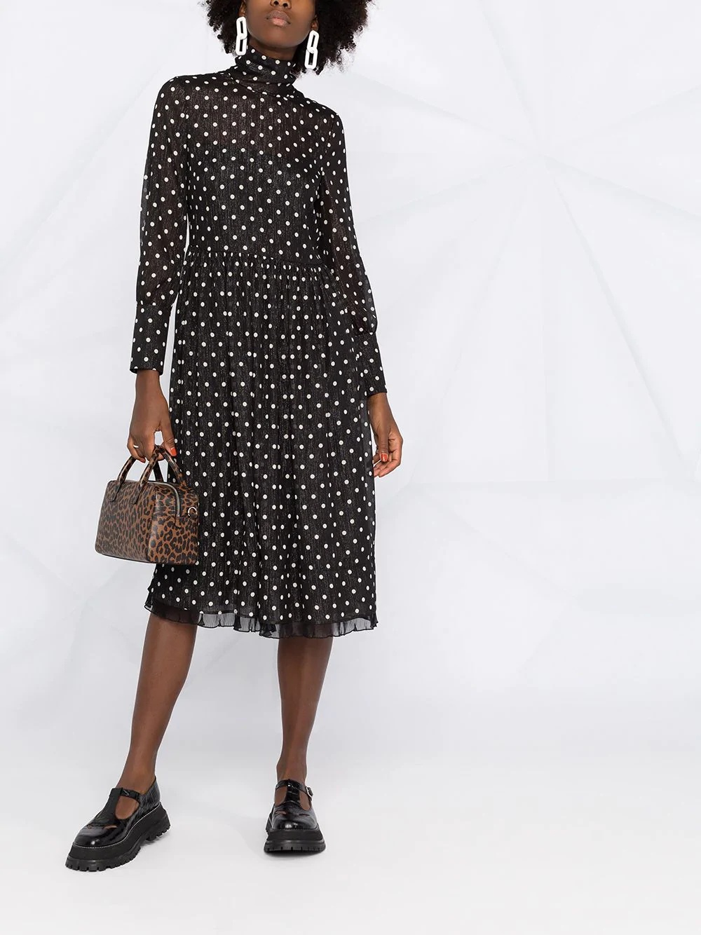 polka dot long-sleeve midi dress - 2