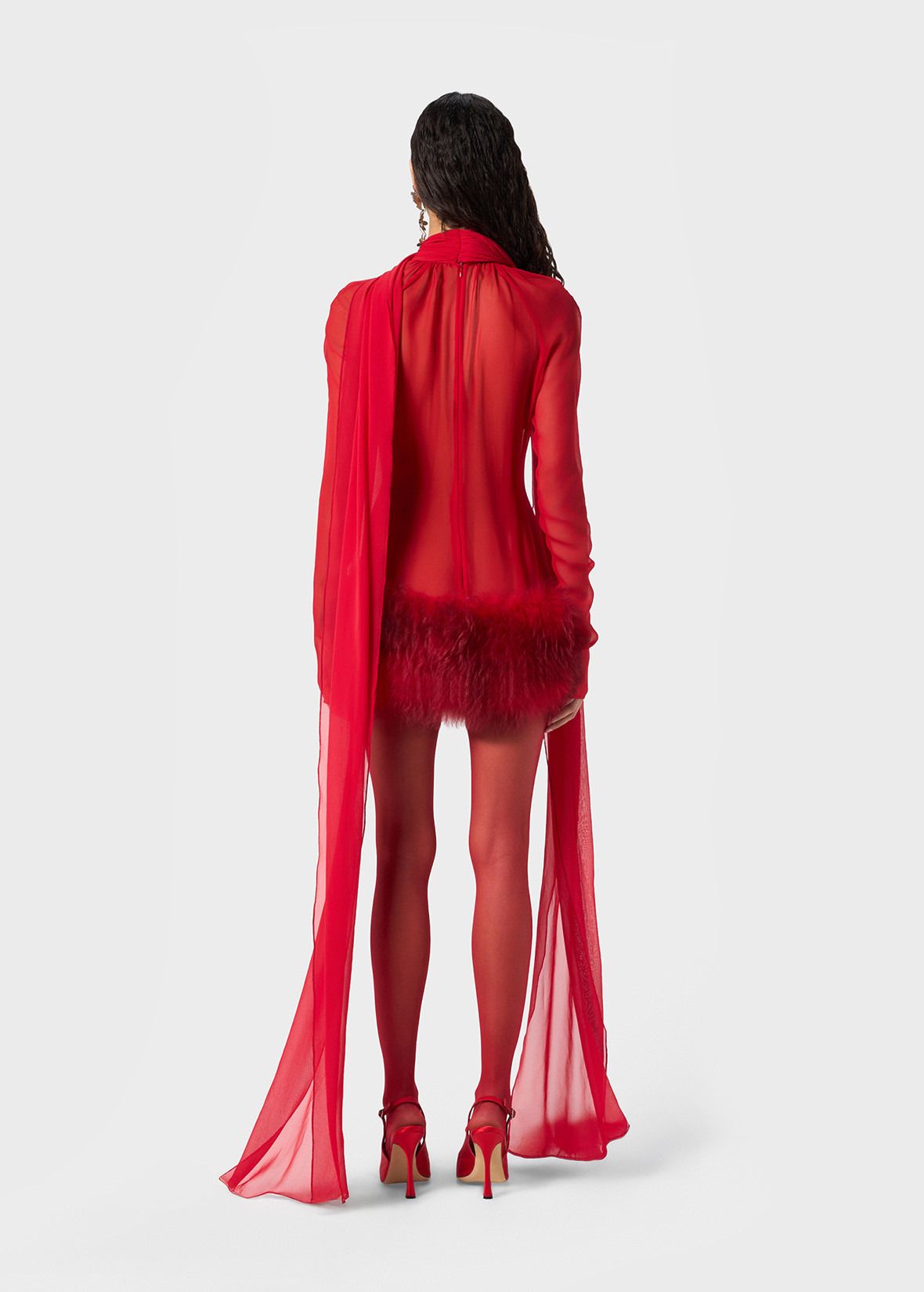 SILK GEORGETTE DRESS WITH FUR - 4