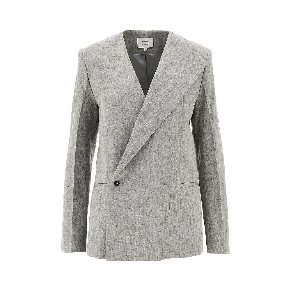 'SUNA' COTTON AND LINEN ASYMMETRICAL JACKET - 1