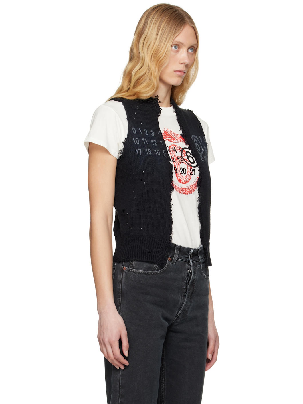 Black Open Cut Printed Vest - 2