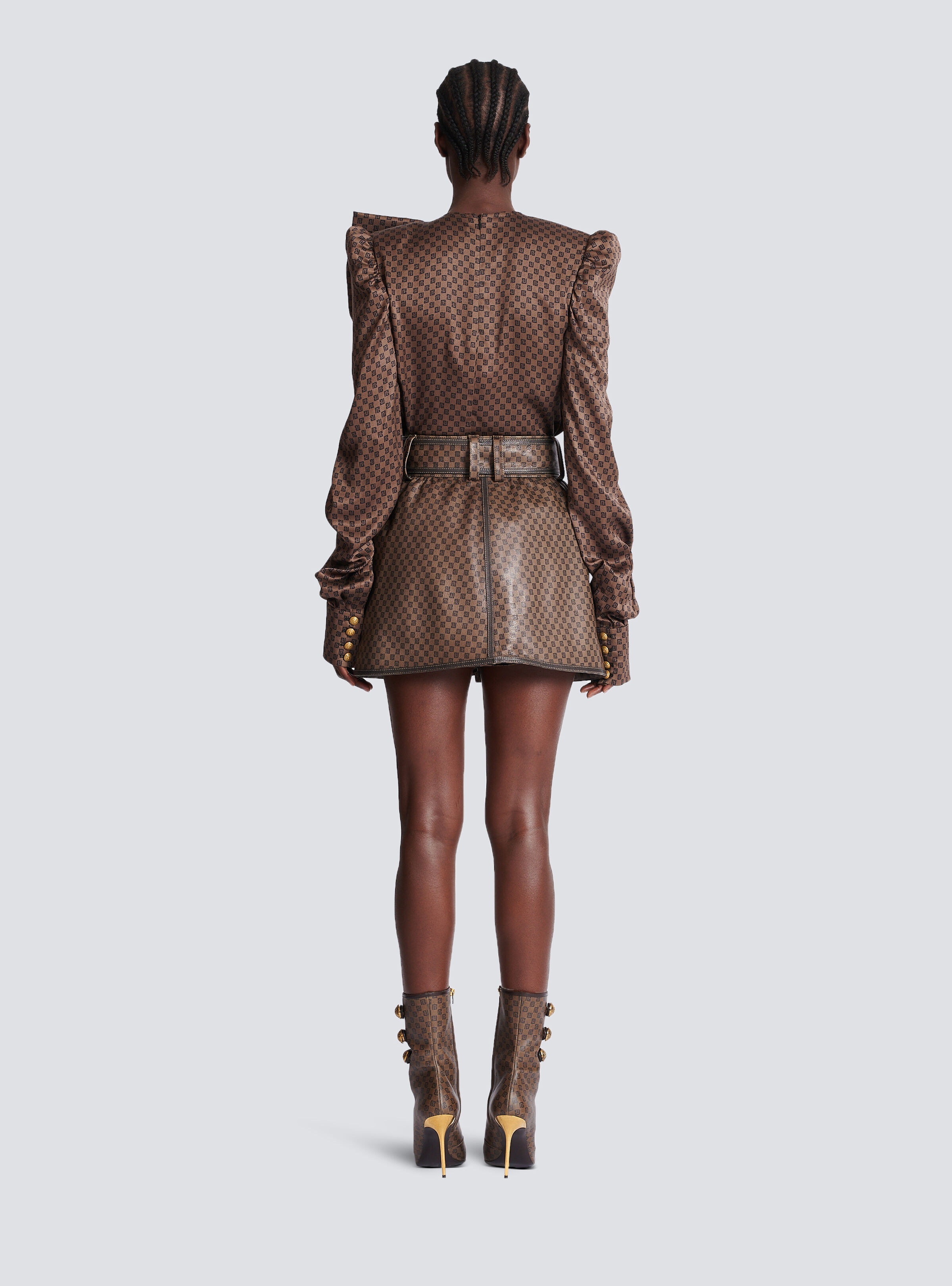 Short leather skirt with mini monogram print - 4
