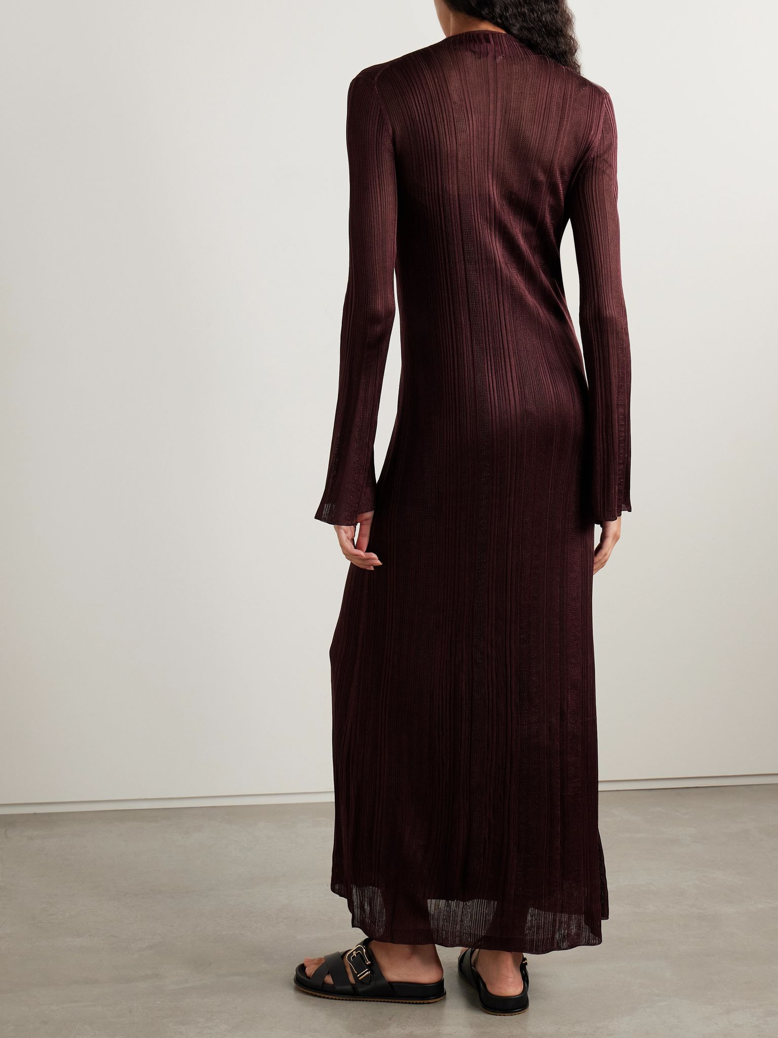 Atira ribbed organic silk maxi dress Dark brown - 3