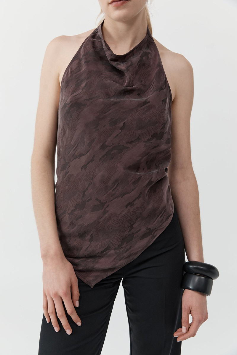Jacquard Cowl Tie Top - Chocolate Plum 4
