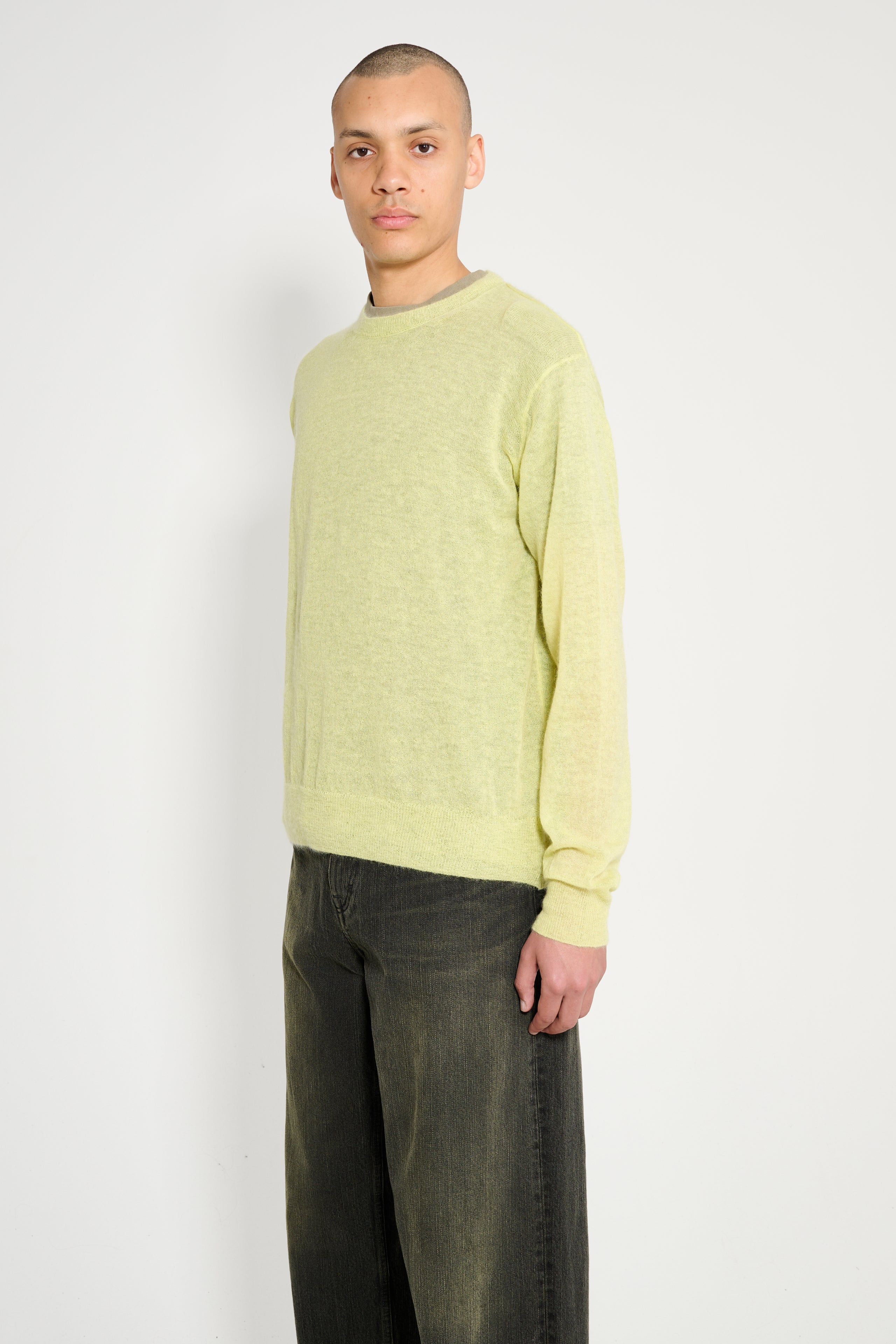 AURALEE KID MOHAIR SHEER KNIT P/O LIME YELLOW - 2