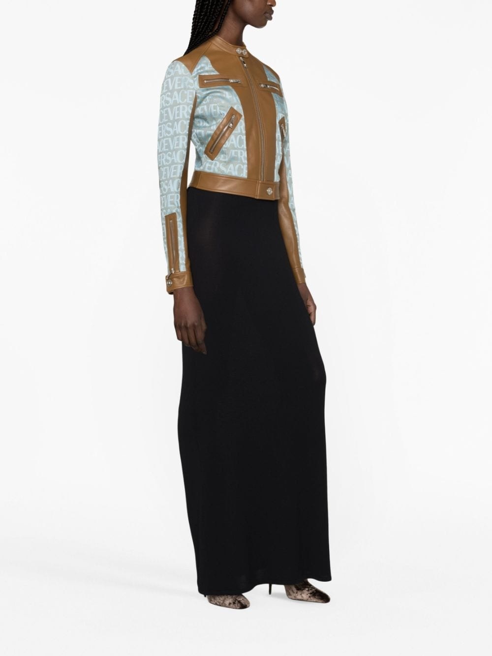 Versace Allover-jacquard panelled biker jacket - 4