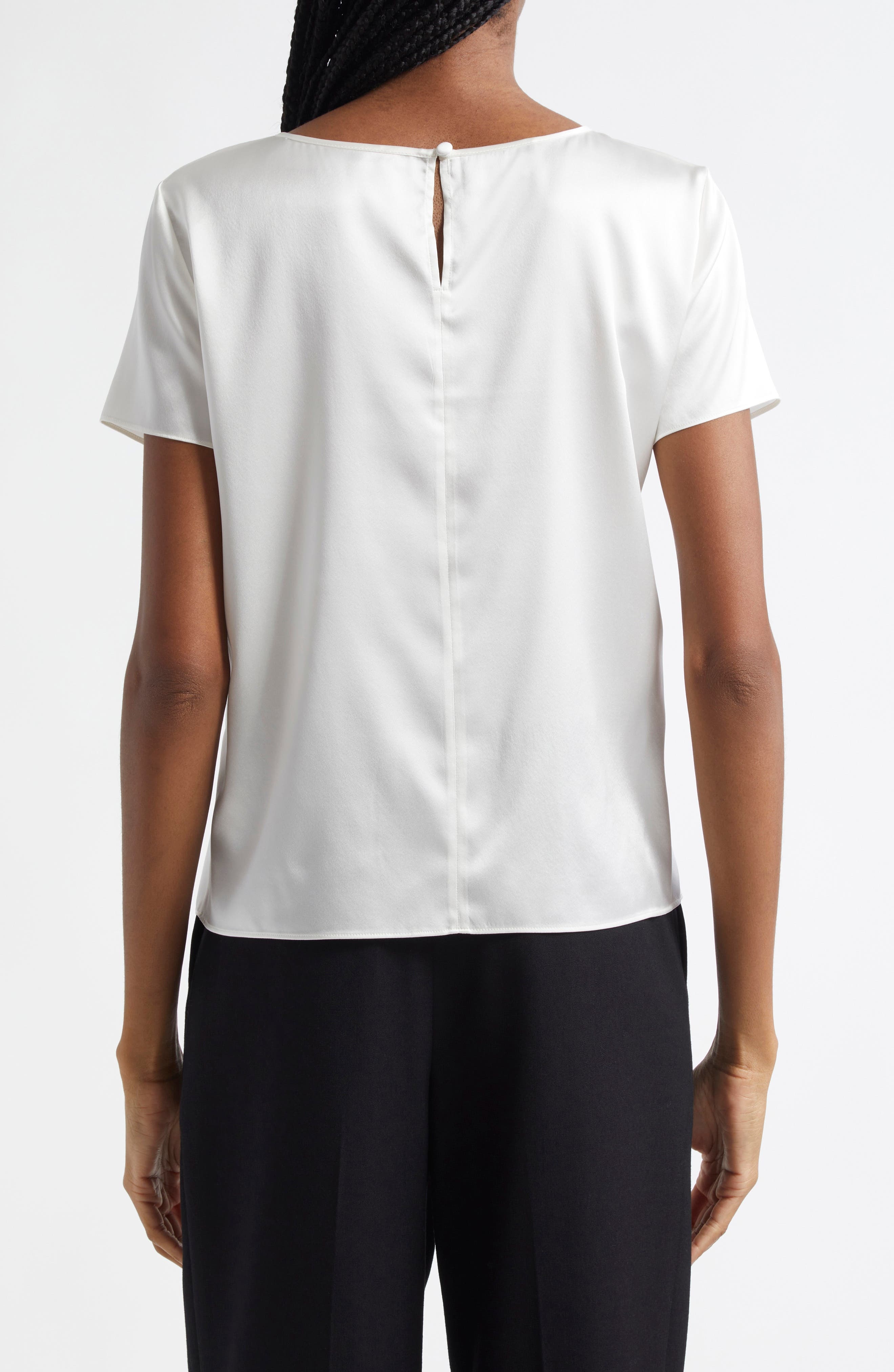 Emporio Armani Satin Stretch Silk T-Shirt in White at Nordstrom - 2