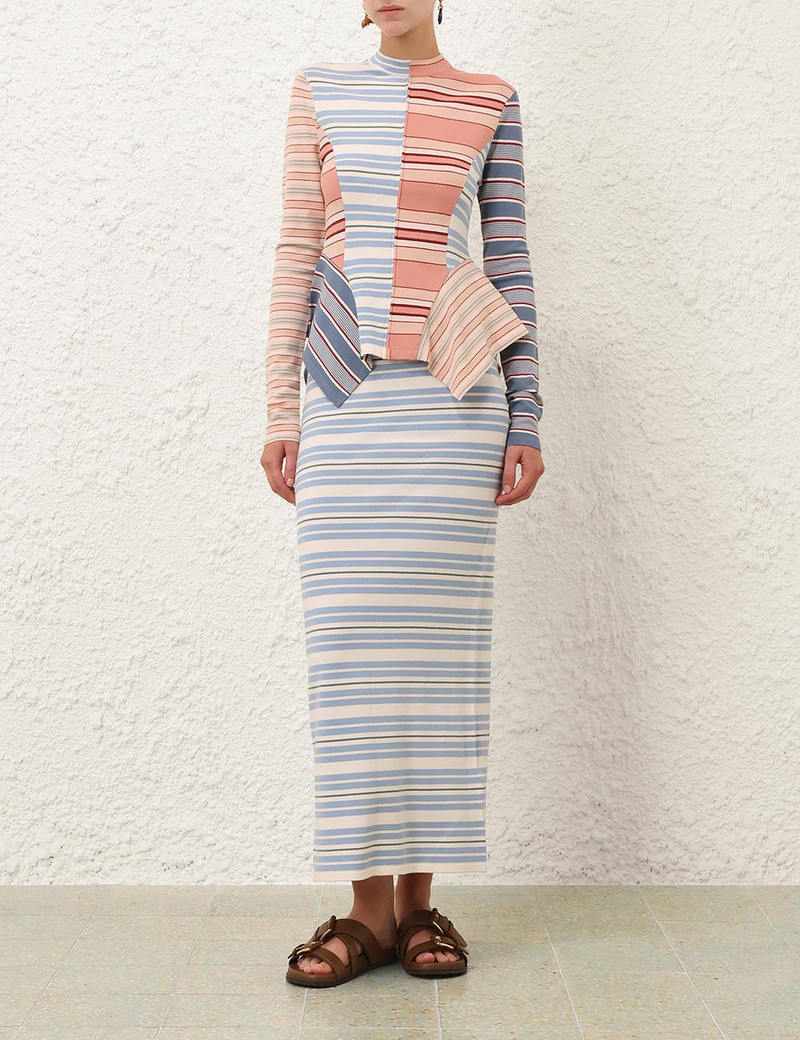 Zimmermann REBELLION STRIPE MIDI SKIRT outlook