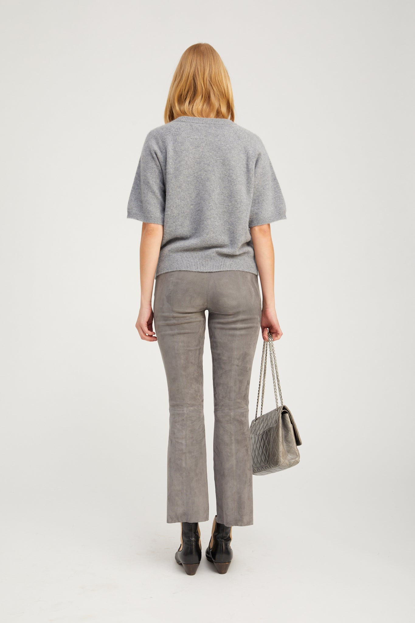 GREY CASHMERE SHORT SLEEVE RAGLAN SWEATER - 3
