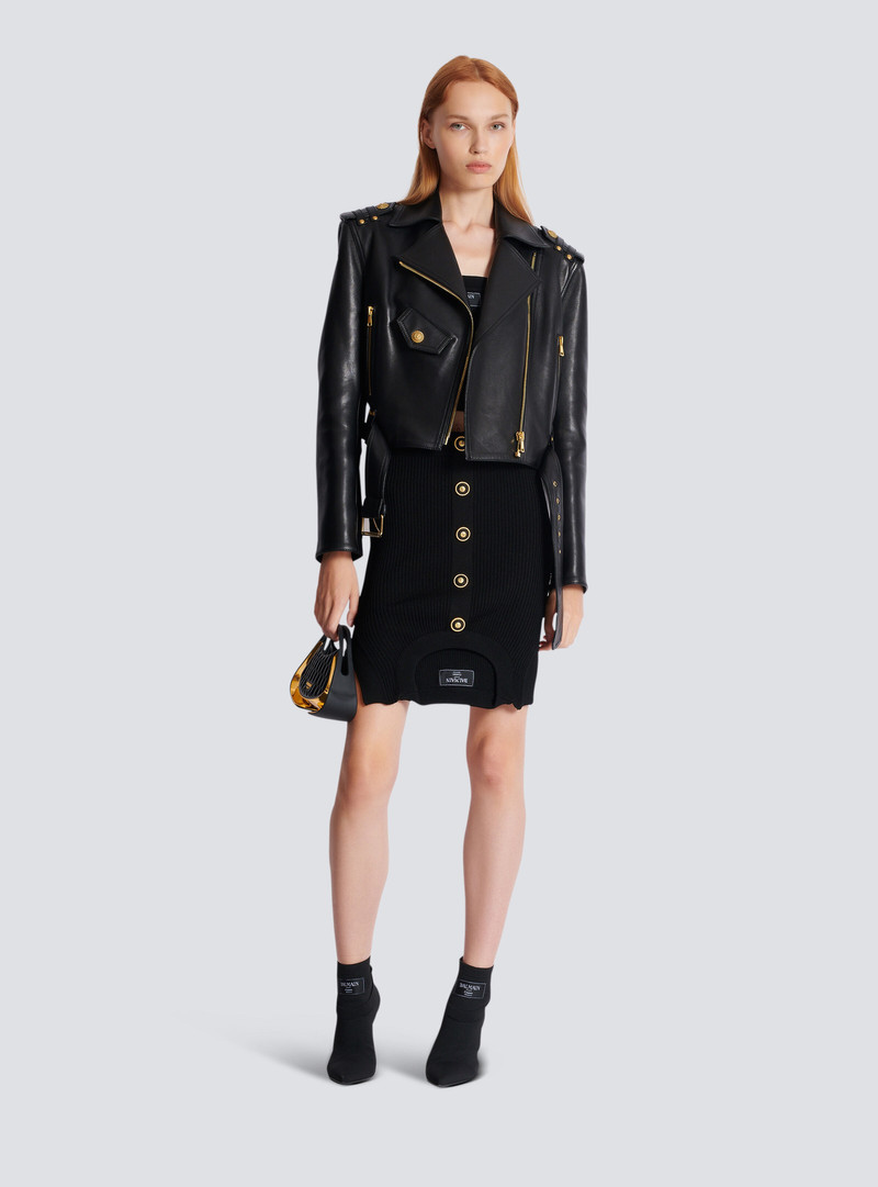Balmain Zipped leather biker jacket outlook