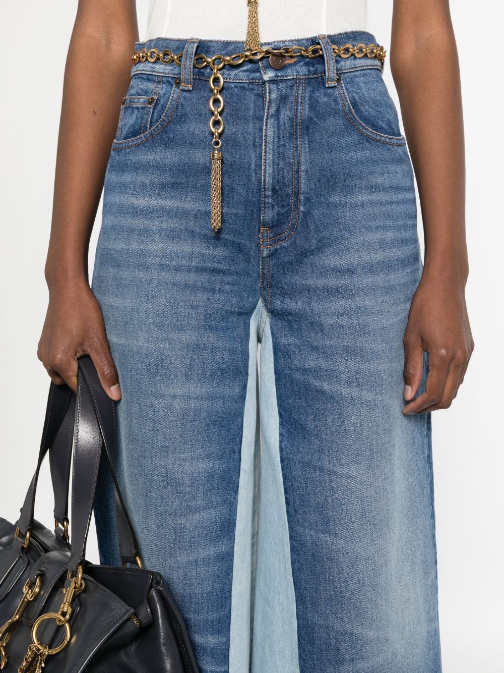 patchwork denim shorts - 5