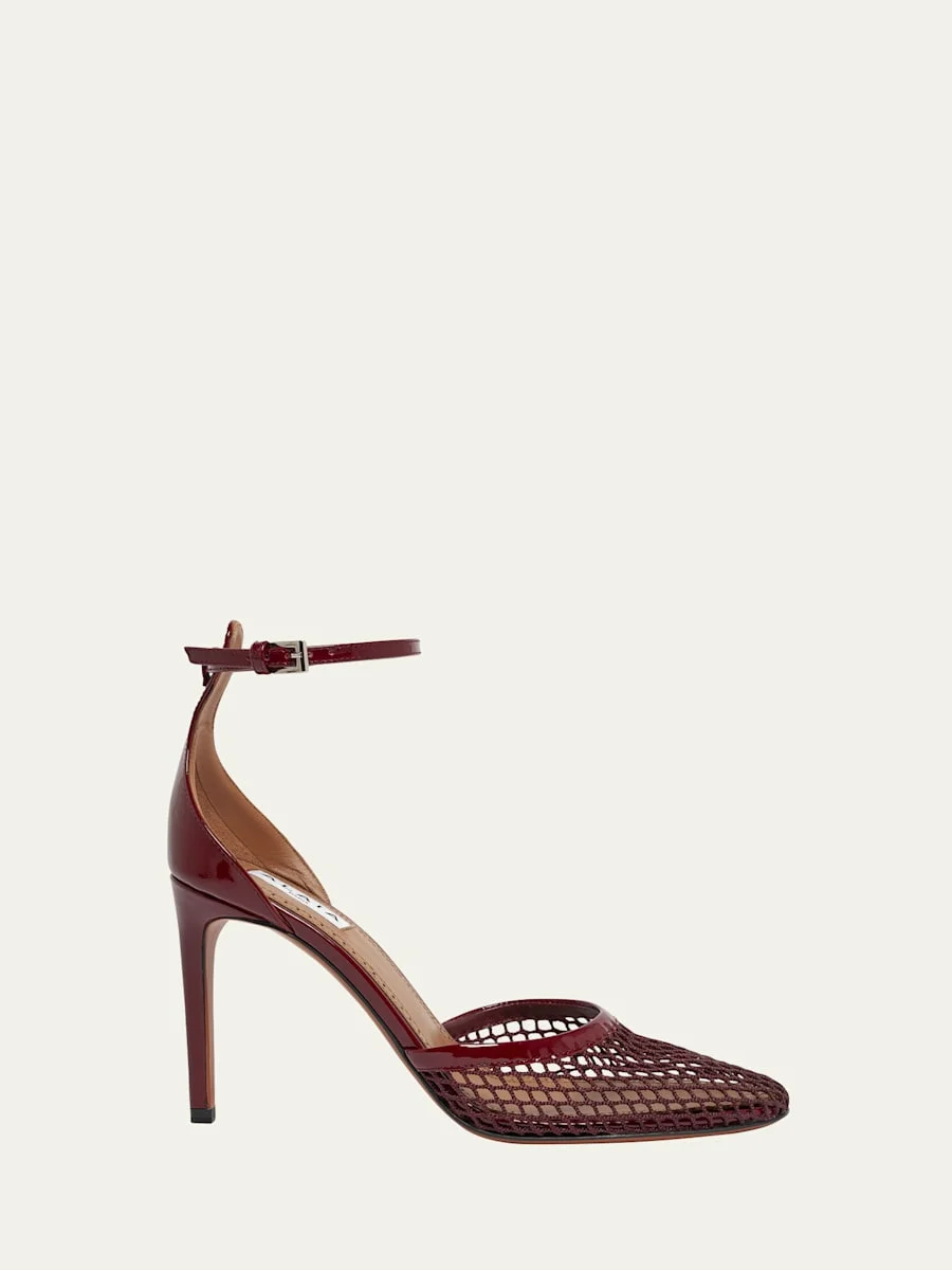 Fishnet Patent Ankle-Strap Pumps - 1