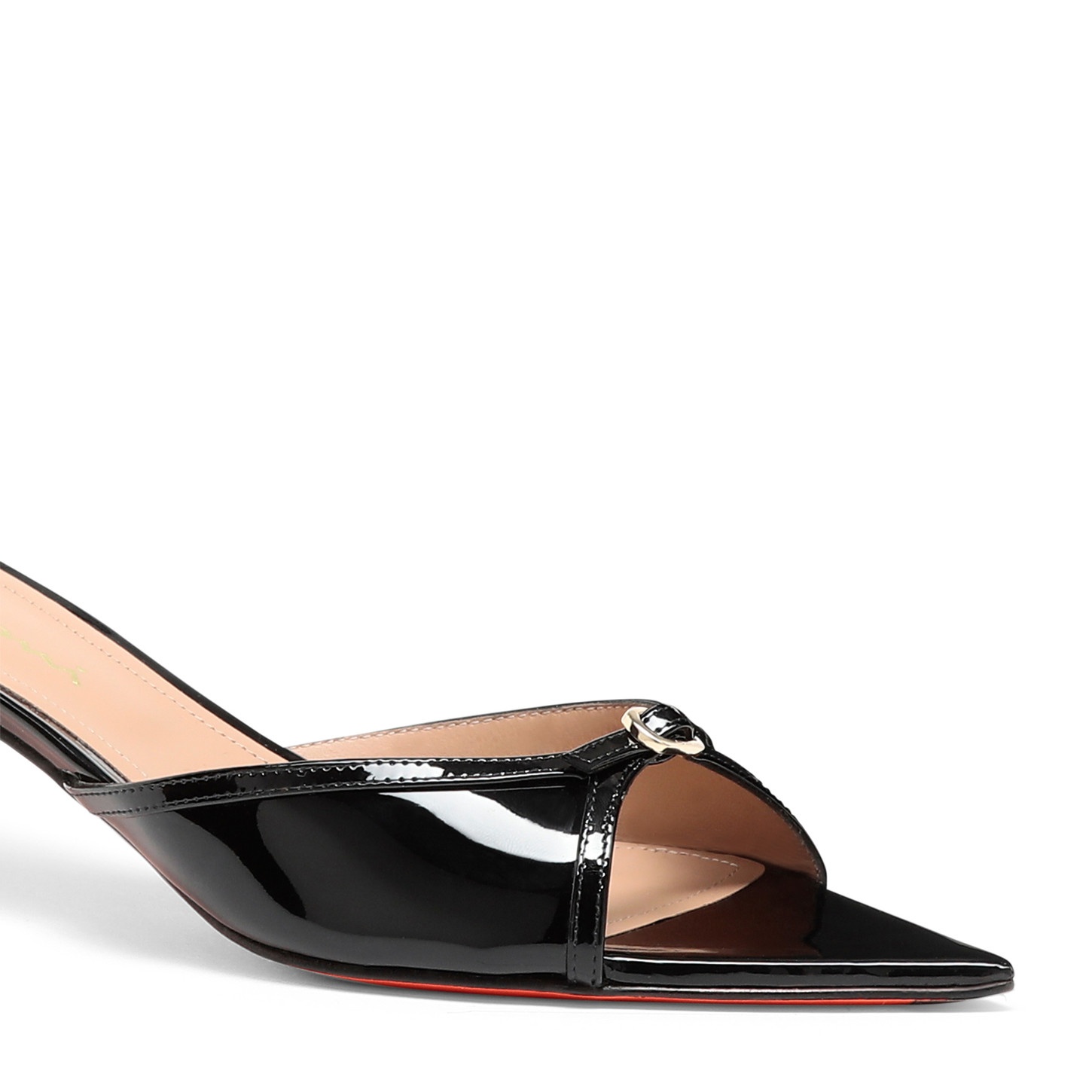Women's black patent leather mid-heel sandal - 6