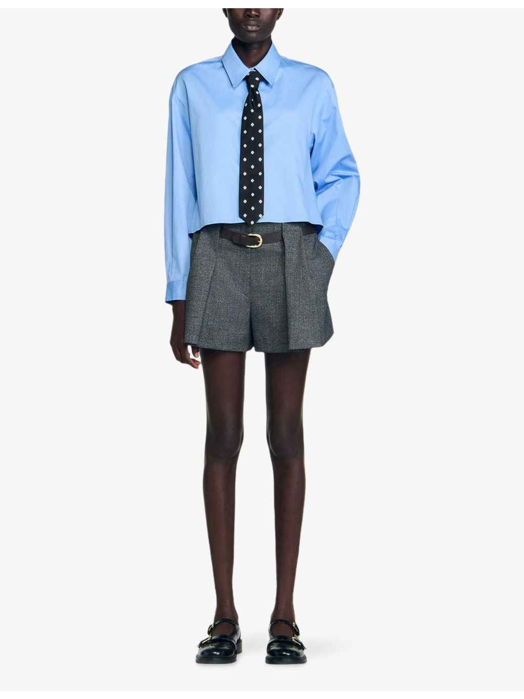 Removable-Tie Cropped Cotton Shirt - 2