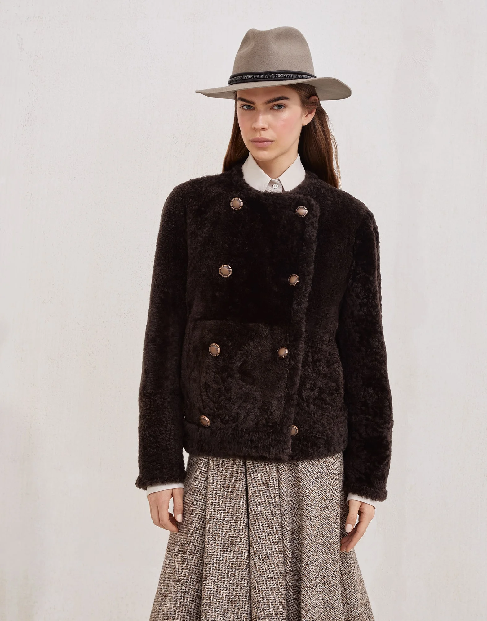 Fuzzy shearling reversible cropped pea coat - 1