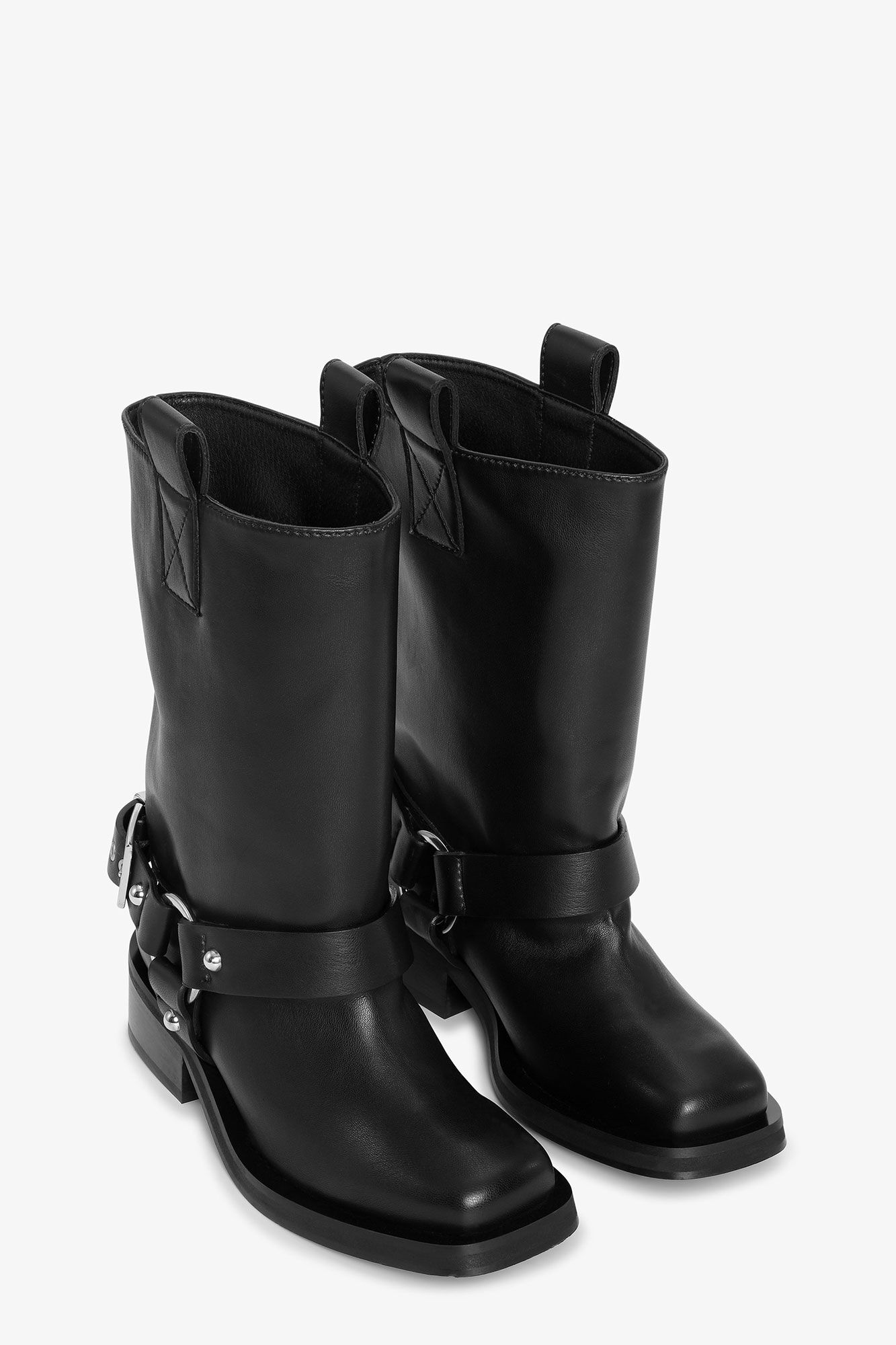 BLACK MID SHAFT BIKER BOOTS - 2