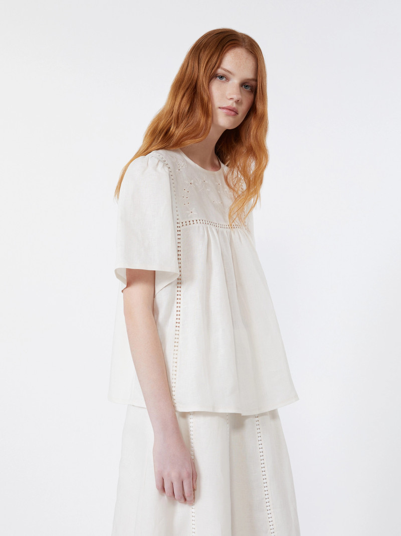 BACINO Linen canvas and stretch jersey top - ECRU 5