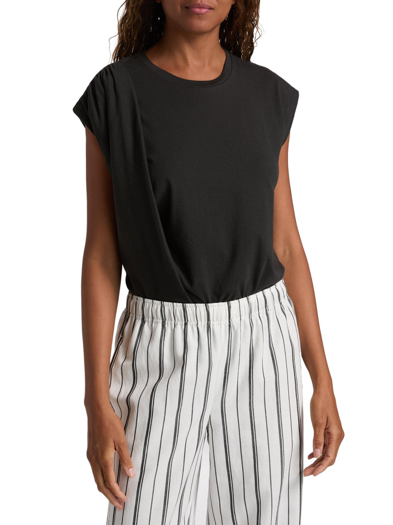 Women's Draped Cotton Top - Black 3