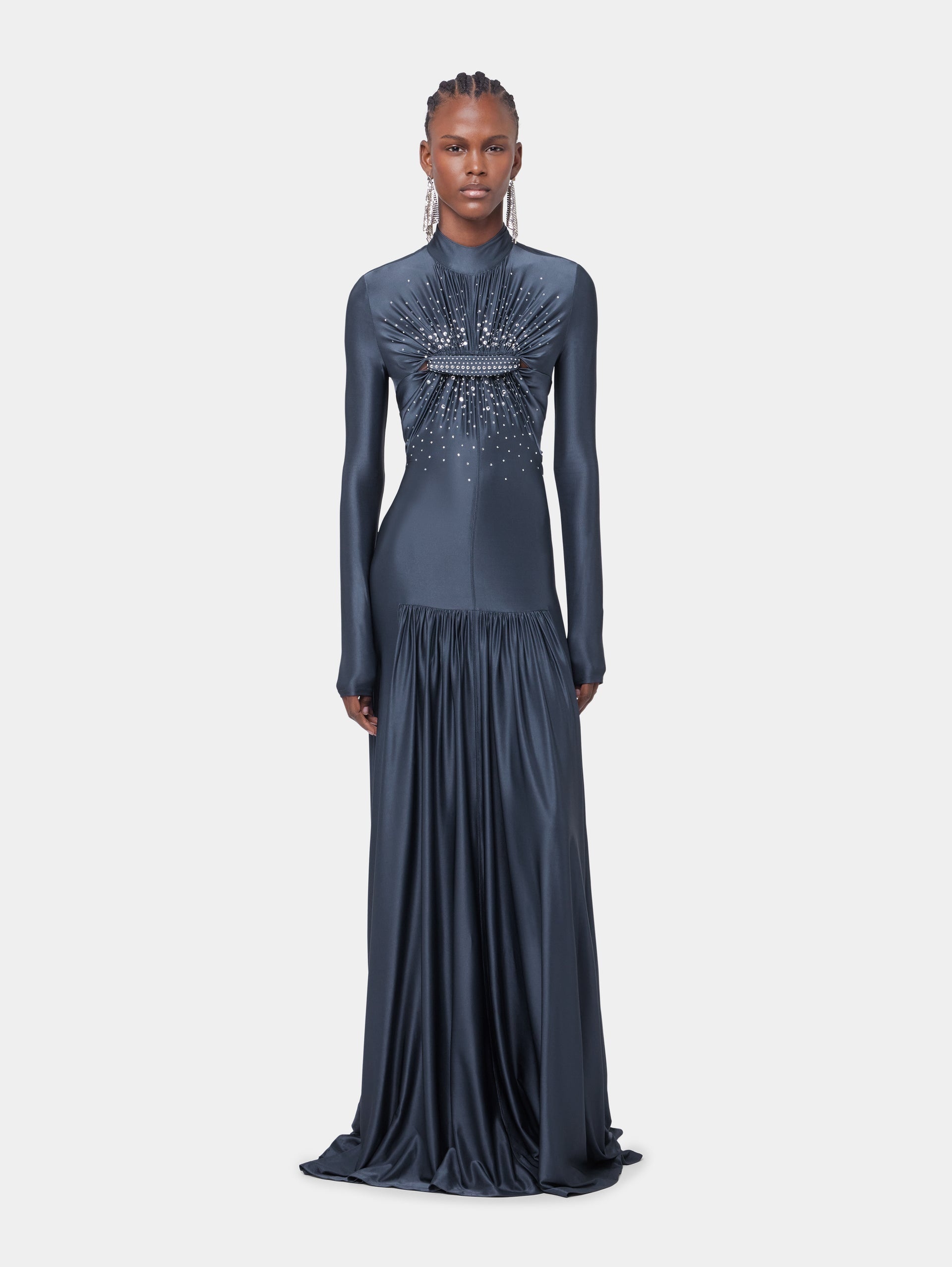 LONG SLATE EMBROIDERED DRESS IN JERSEY - 2