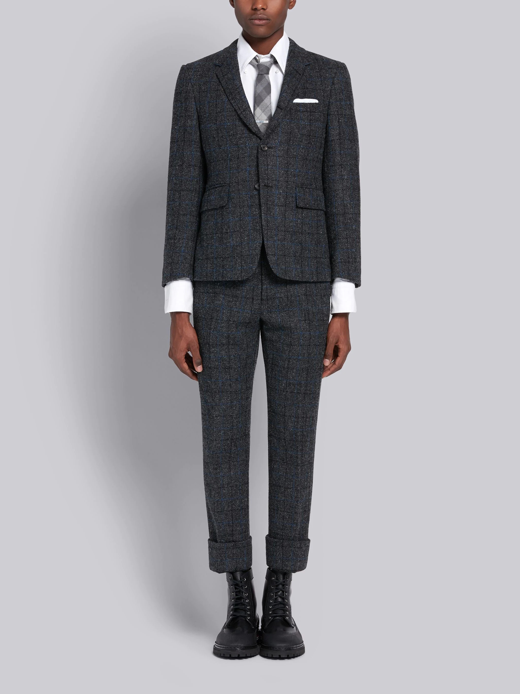 Dark Grey Wool Tattersall Check Classic Suit - 1