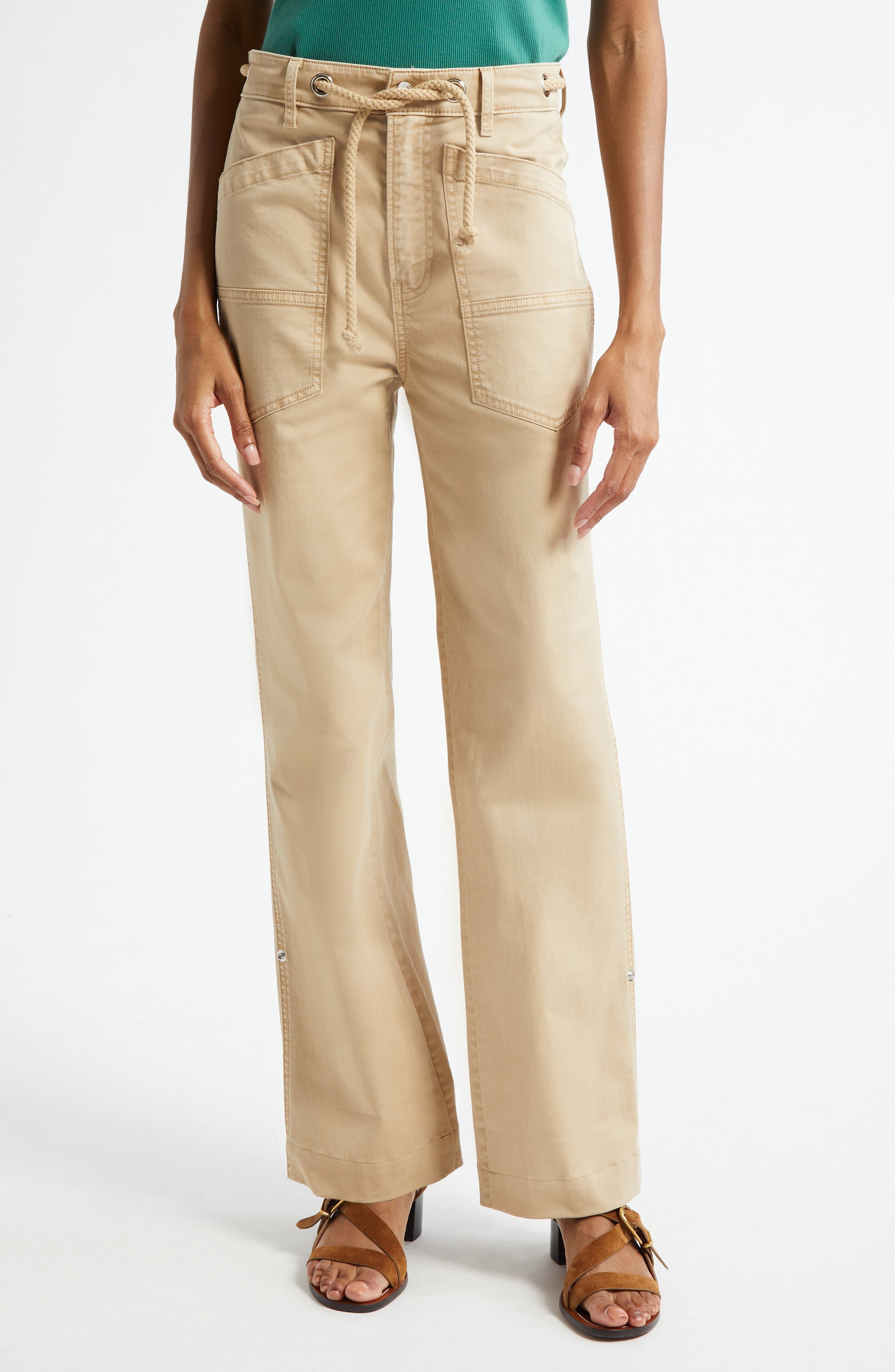 Veronica Beard Heather Rope Drawstring Stretch Cotton Blend Pants in Stone Khaki at Nordstrom - 1