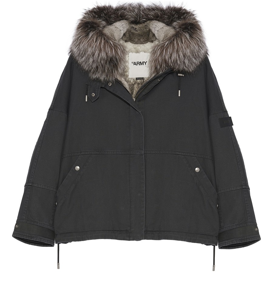 Box-cut cotton gabardine parka with fox and rabbit trim - 1