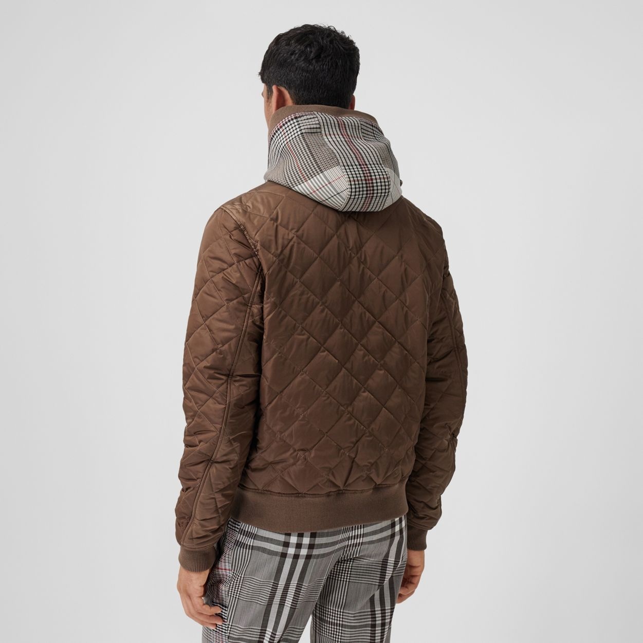 Check Panel Diamond Quilted Hooded Top - 4