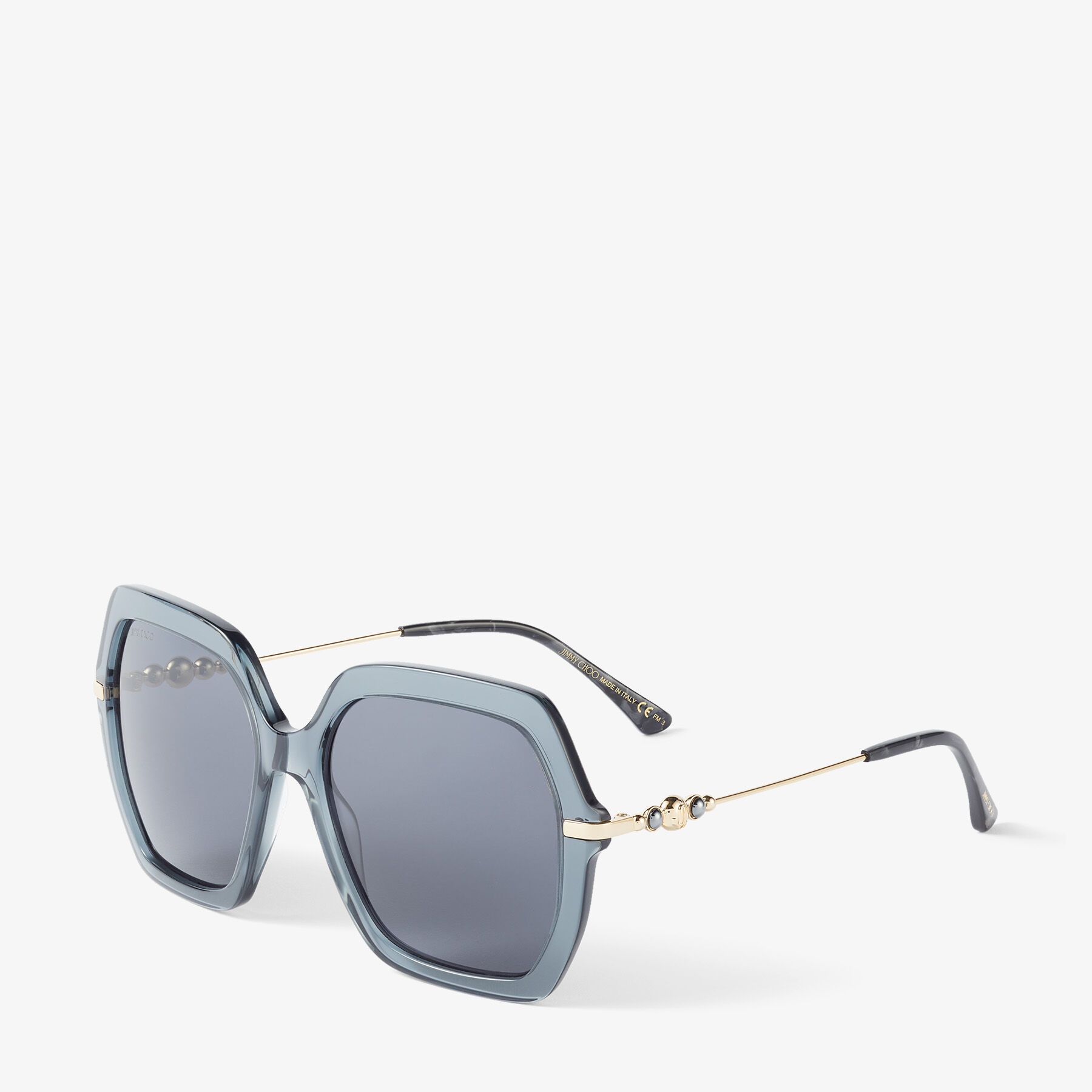 Esther
Grey Square-Frame Sunglasses with Pearls - 3