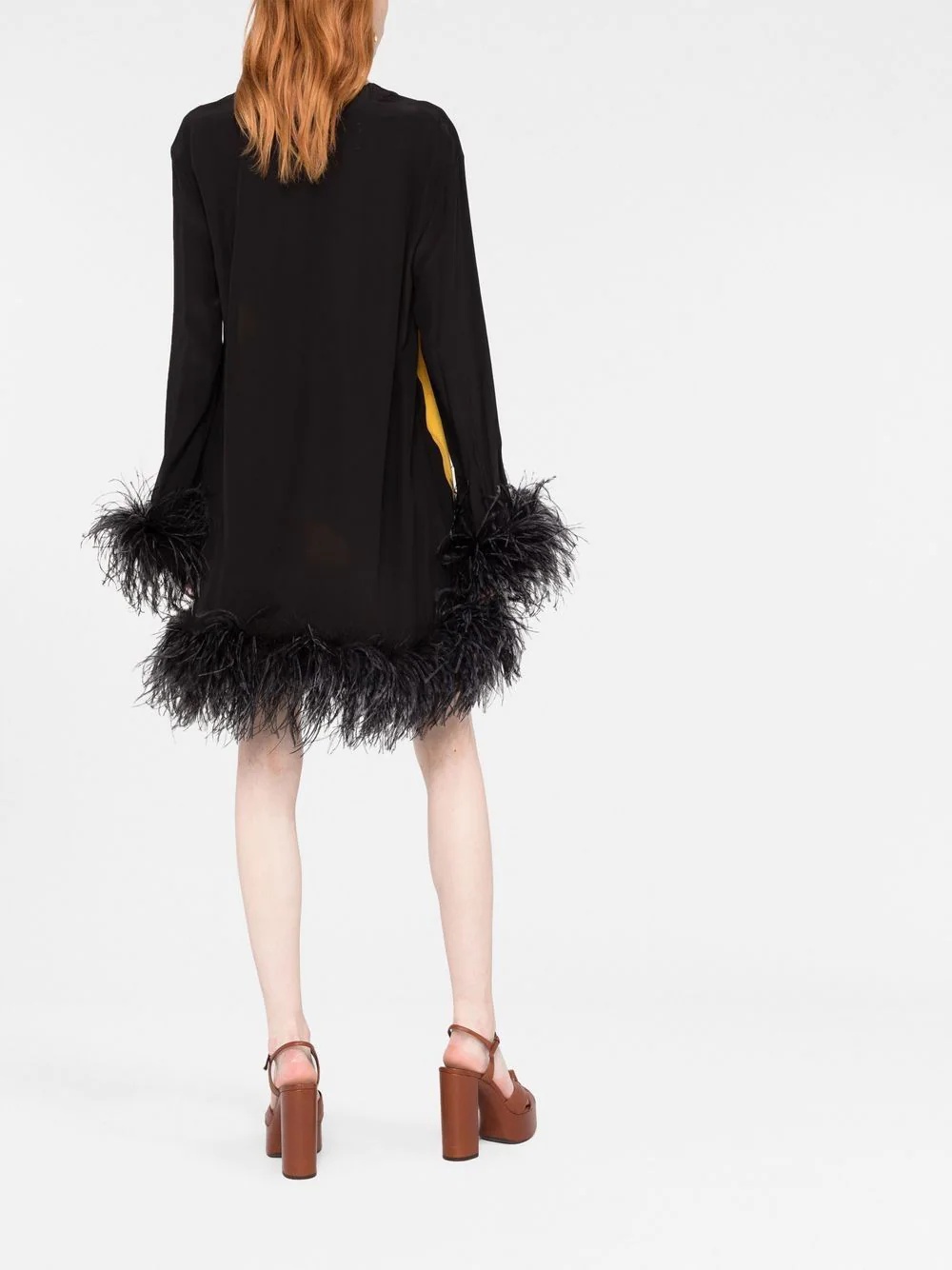 dragon-print feather-trim silk dress - 4