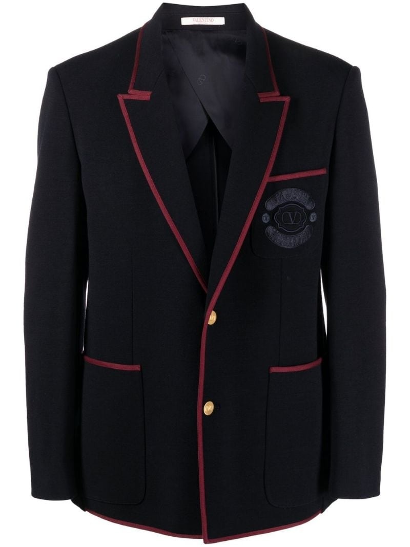 embroidered-crest tailored blazer - 1