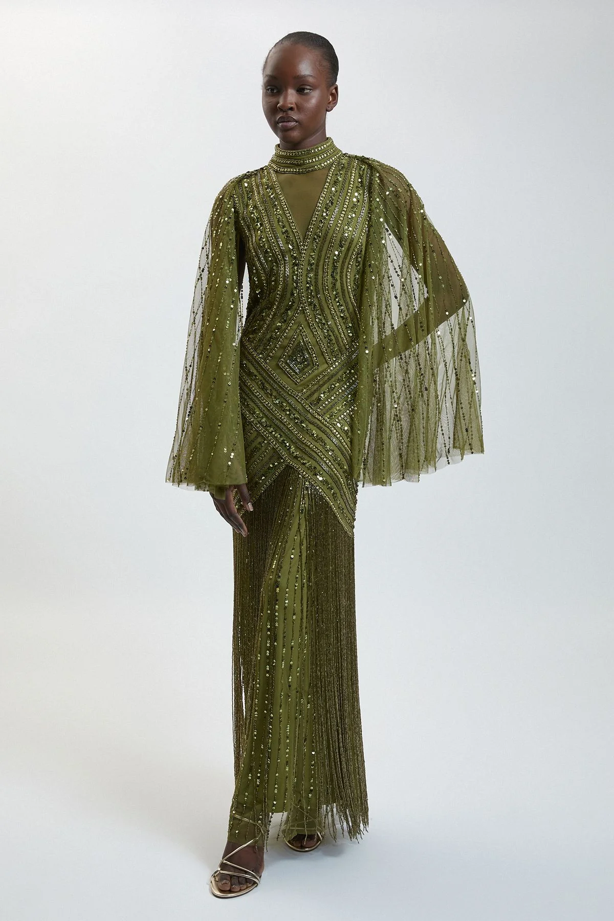 Petite Embellished Woven Maxi Dress With Cape Sleeve - 1