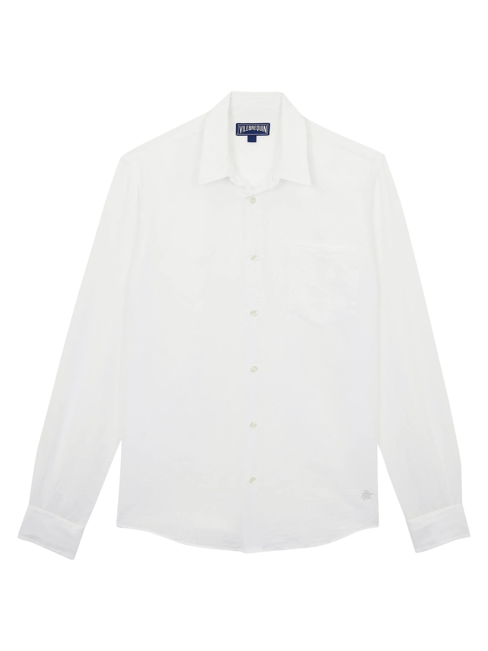 Men's Cotton-Linen Jacquard Button-Front Shirt - Blanc - 1