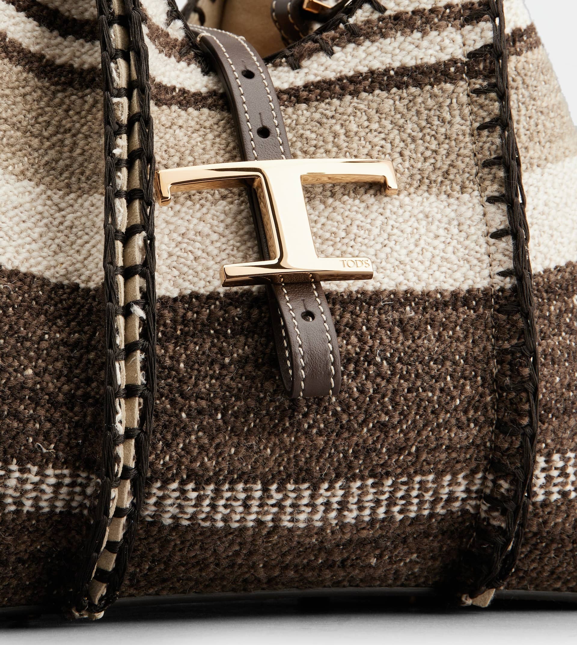 T TIMELESS SHOPPING BAG IN FABRIC AND LEATHER MINI - BROWN - 4
