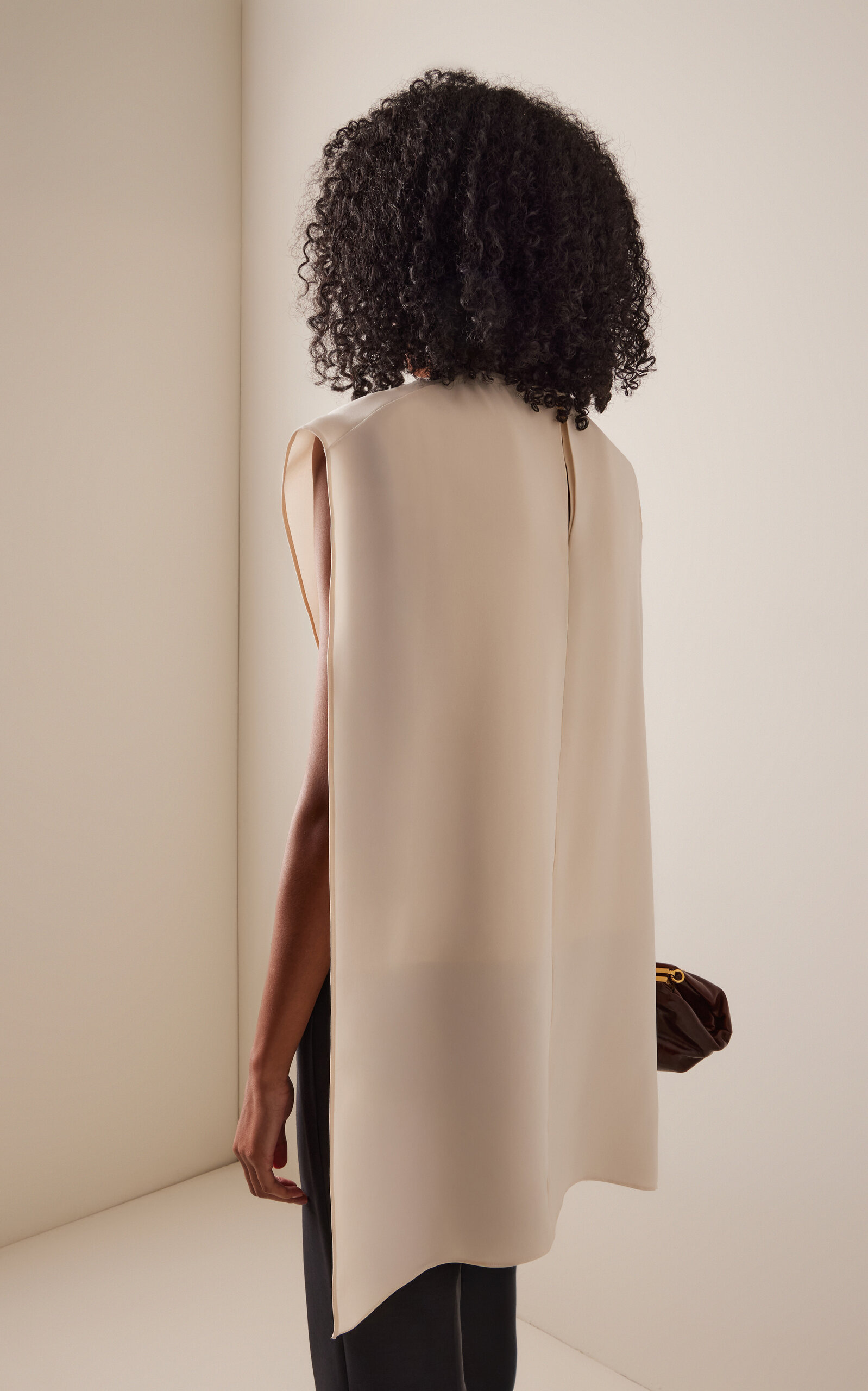 Athena Cape-Detailed Draped Silk Top ivory - 4