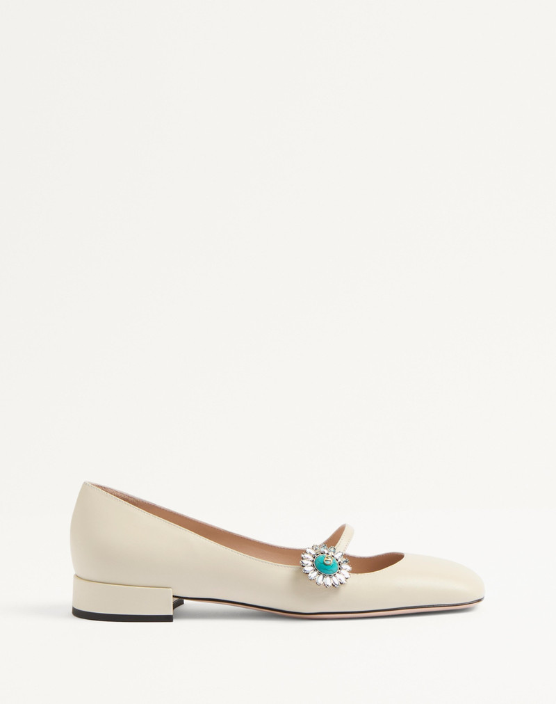 MARY-JANE PRESHOES BALLERINA IN KIDSKIN WITH JEWEL BUTTON 20MM - 1