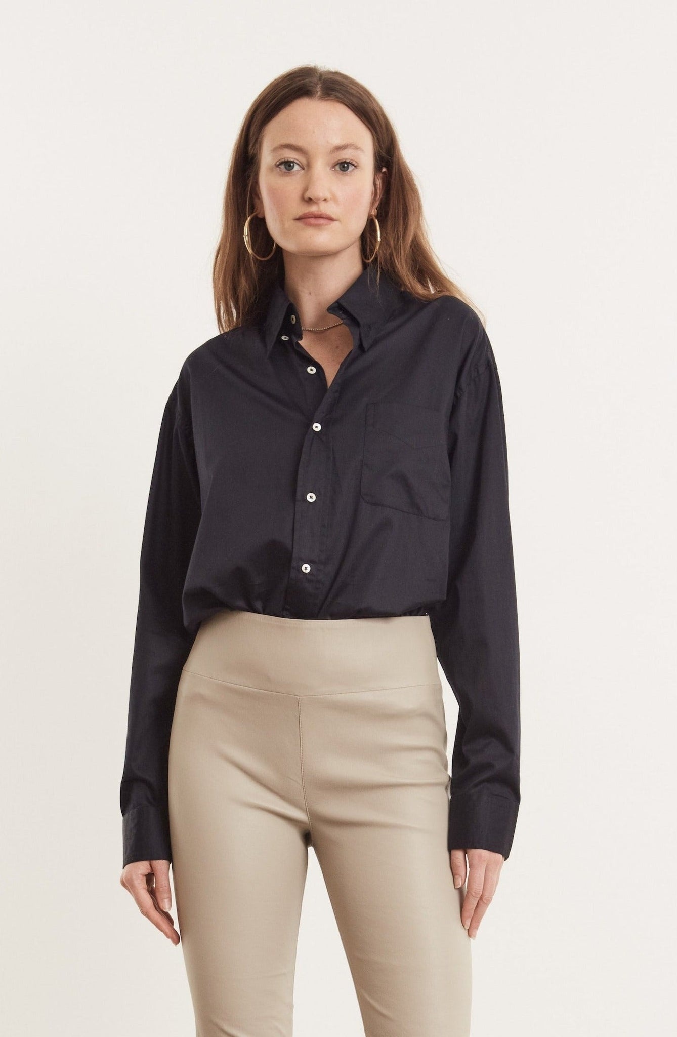 BLACK COTTON OVERSIZED POPLIN SHIRT - 1