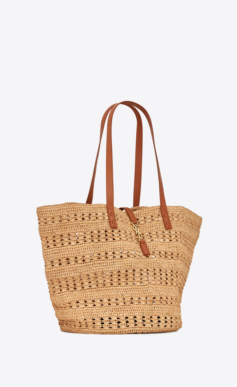 panier medium bag in crochet raffia and smooth leather 5