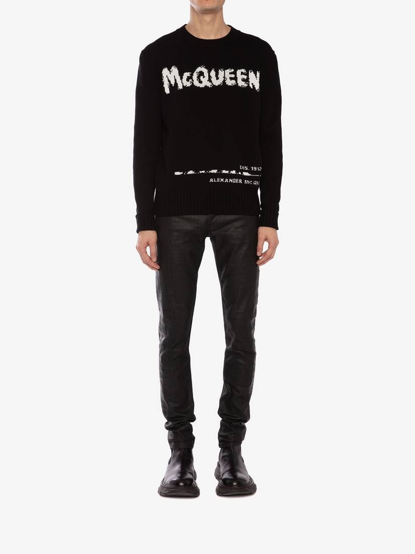 Men's McQueen Graffiti Crew Neck Sweater in Black - 2