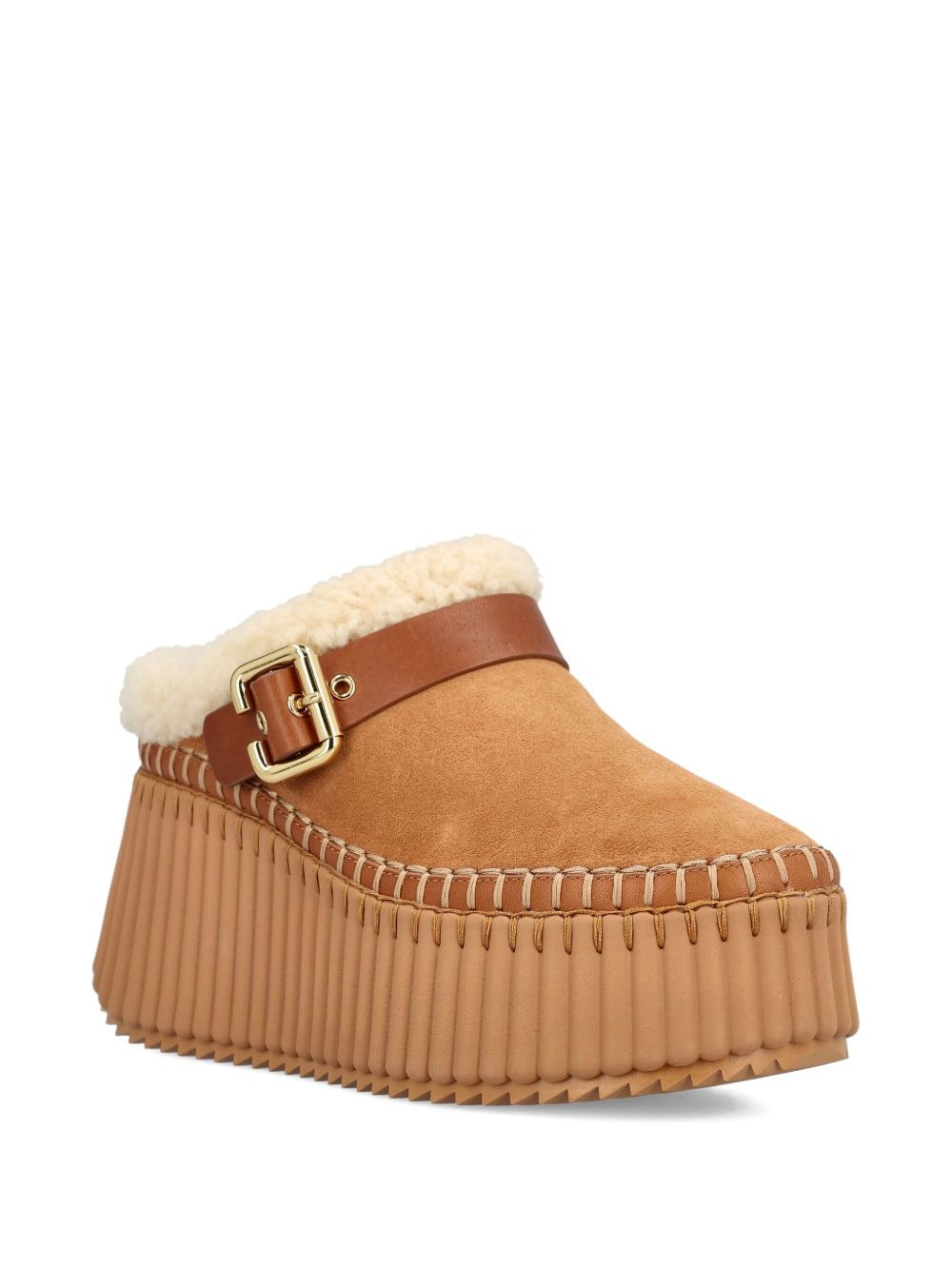 Nama wedge shearling buckle mules - 2