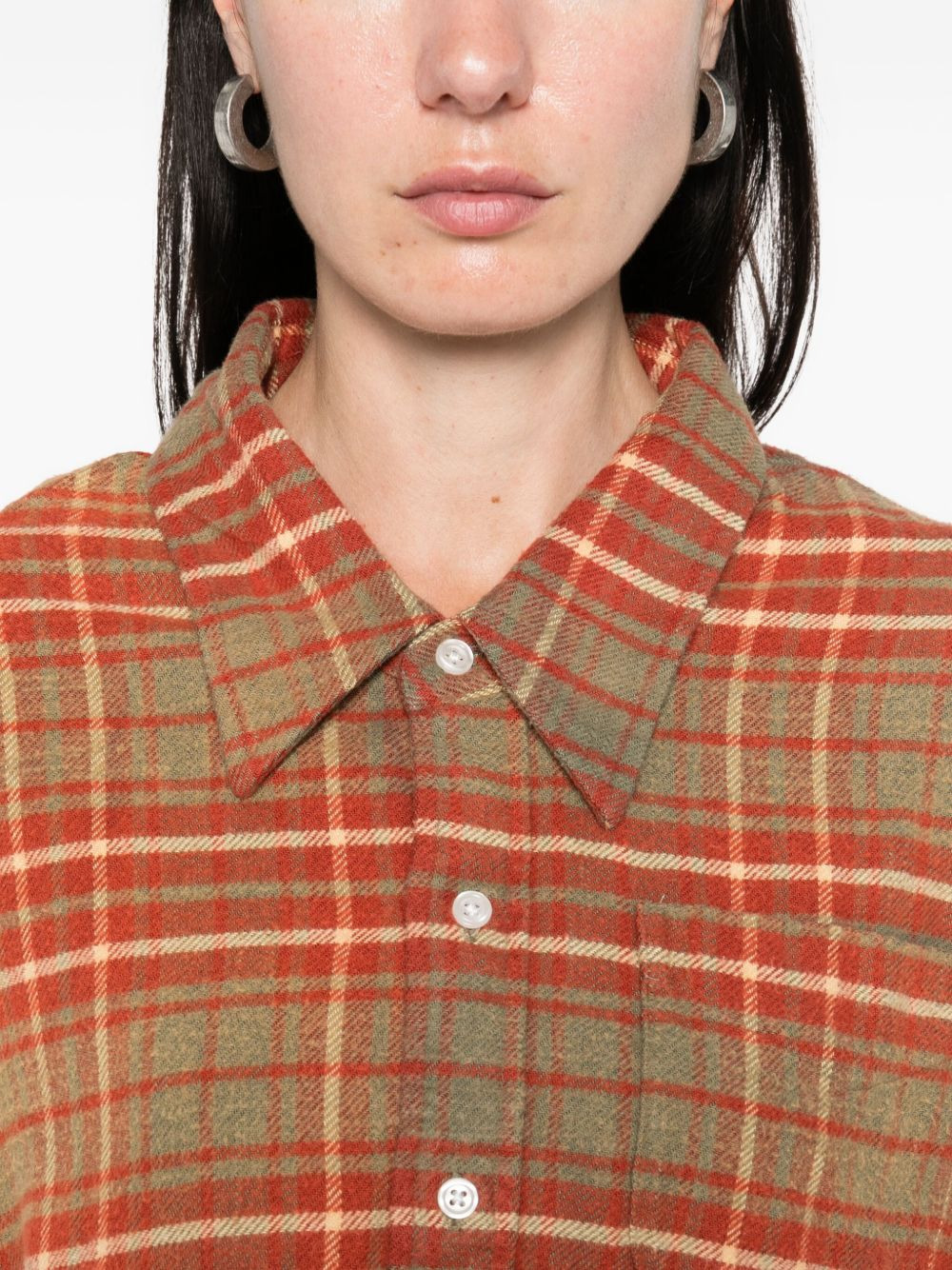 plaid frayed-hem shirt - 5