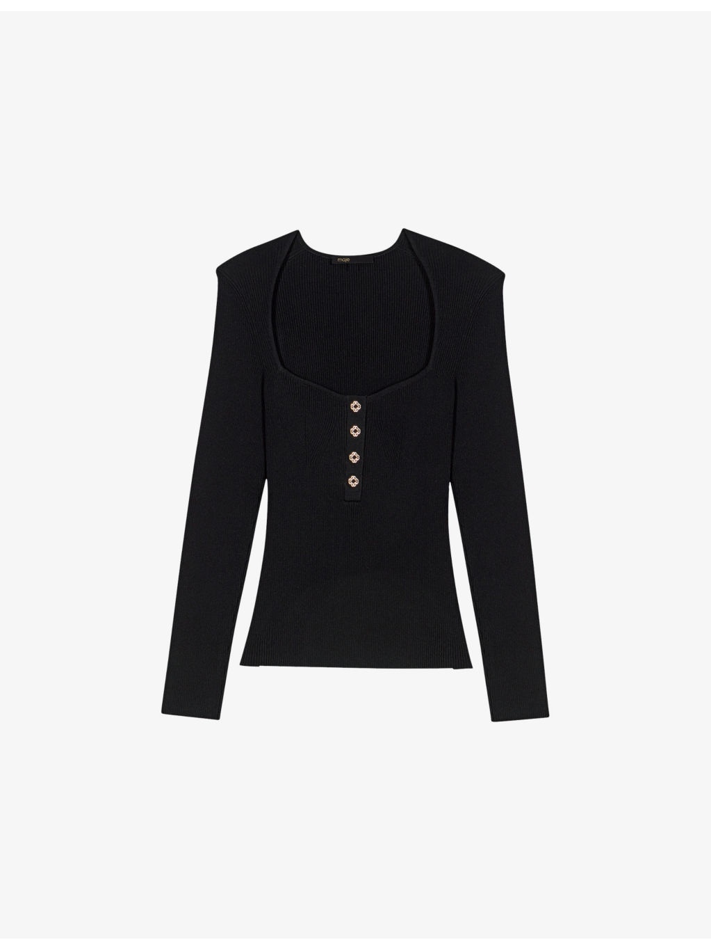 Square-neck long-sleeve ribbed-knit top - 1