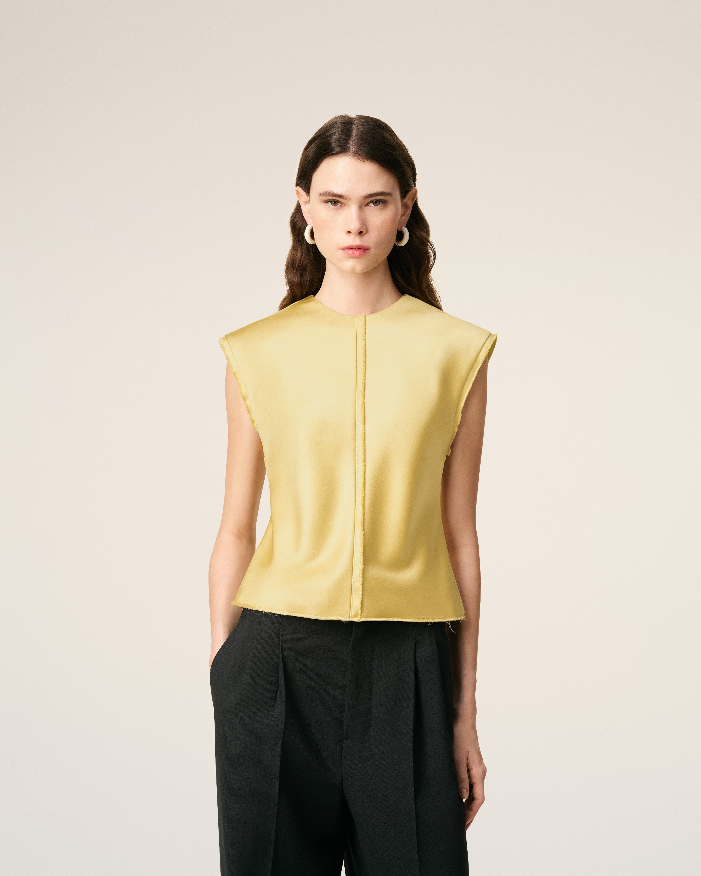 GREEN SLEEVELESS RAW EDGE DETAILS TOP - 3
