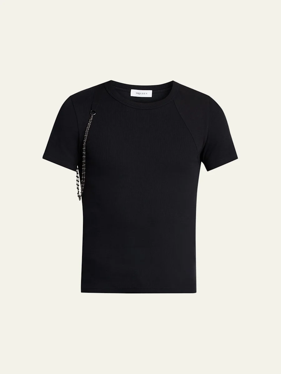 Men's Beaded Harness Micro-Rib Cotton Crewneck T-Shirt - 1