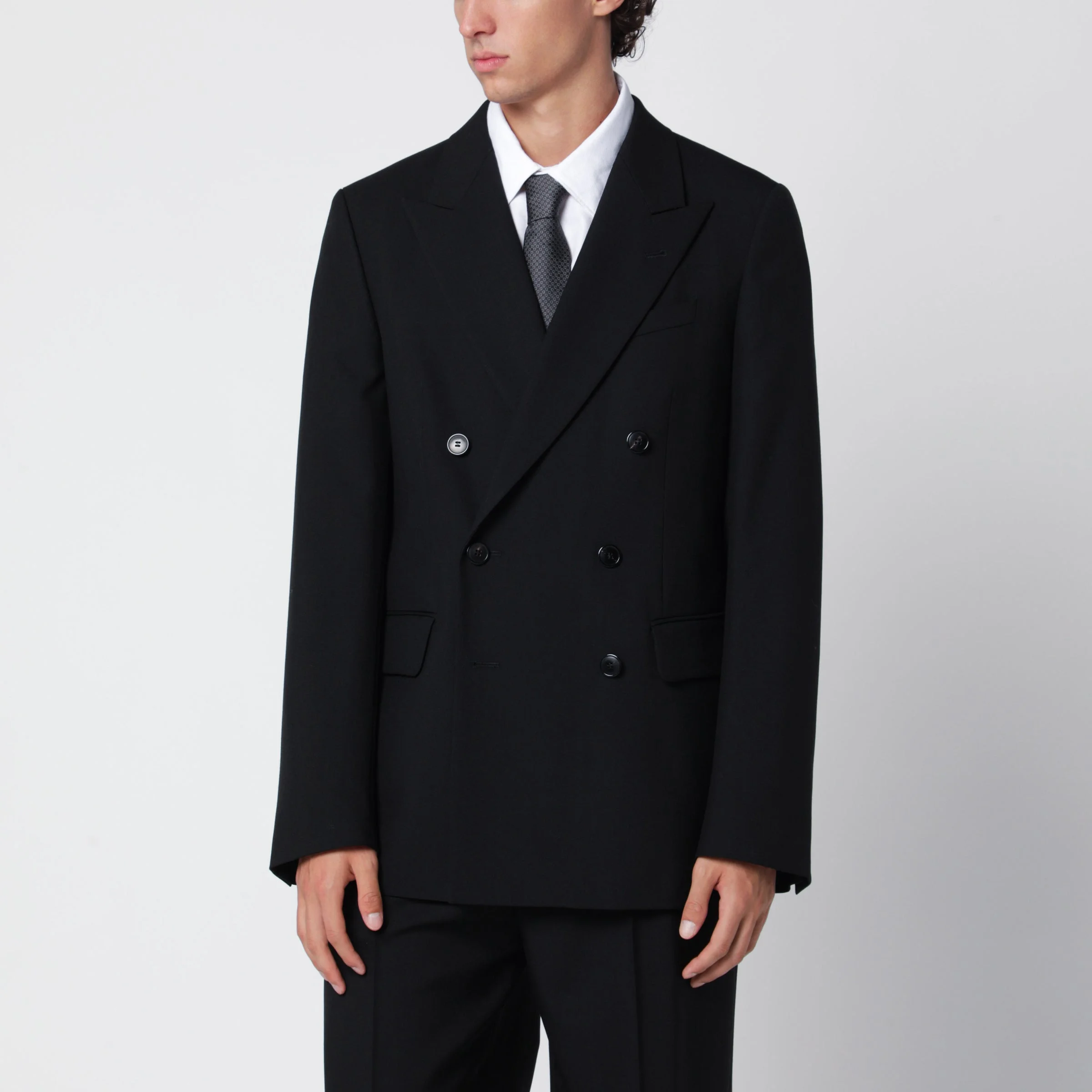 Black double-breasted jacket in wool - 1